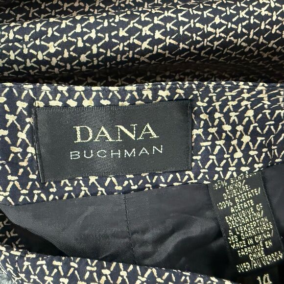 Dana Buchman Silk Dress Pants Women 14 Black Print High Rise Straight Artsy - Picture 7 of 12